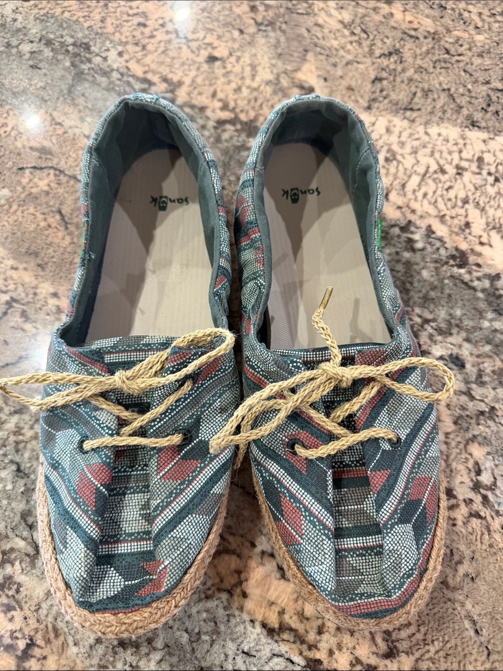 Sanuk Women's Teal and Rust Patterned Espadrille Lace-Up